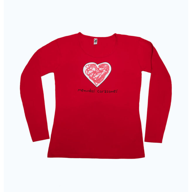 camiseta solidaria mujer menudos corazones manga larga roja