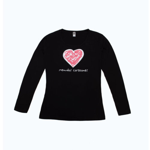 camiseta solidaria mujer menudos corazones manga larga negra